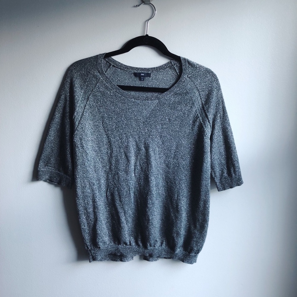 Gap silver metallic 3/4 sleeve knit sweater